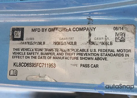 2015 Chevrolet Spark 1Lt Cvt z USA, uszkodzony, nr VIN KL8CD6S95FC711953